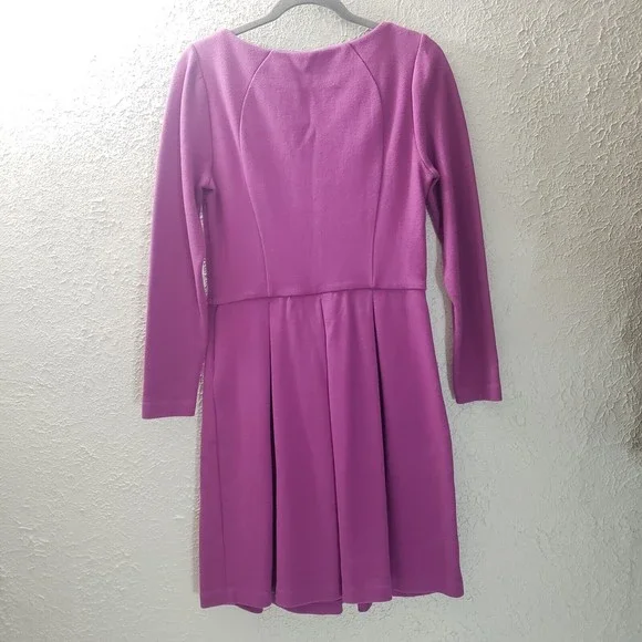 Boden Sz 10 R Purple Midi Dress Long Sleeve Scoop Neck Thick Fabric Box Pleated - Picture 5 of 10